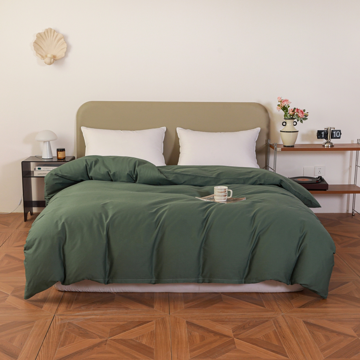 91家纺网 家纺一手货源 找家纺 盛馨家纺 2026新款40长绒棉ins美拉德色系纯色双拼全棉单品枕套 松绿