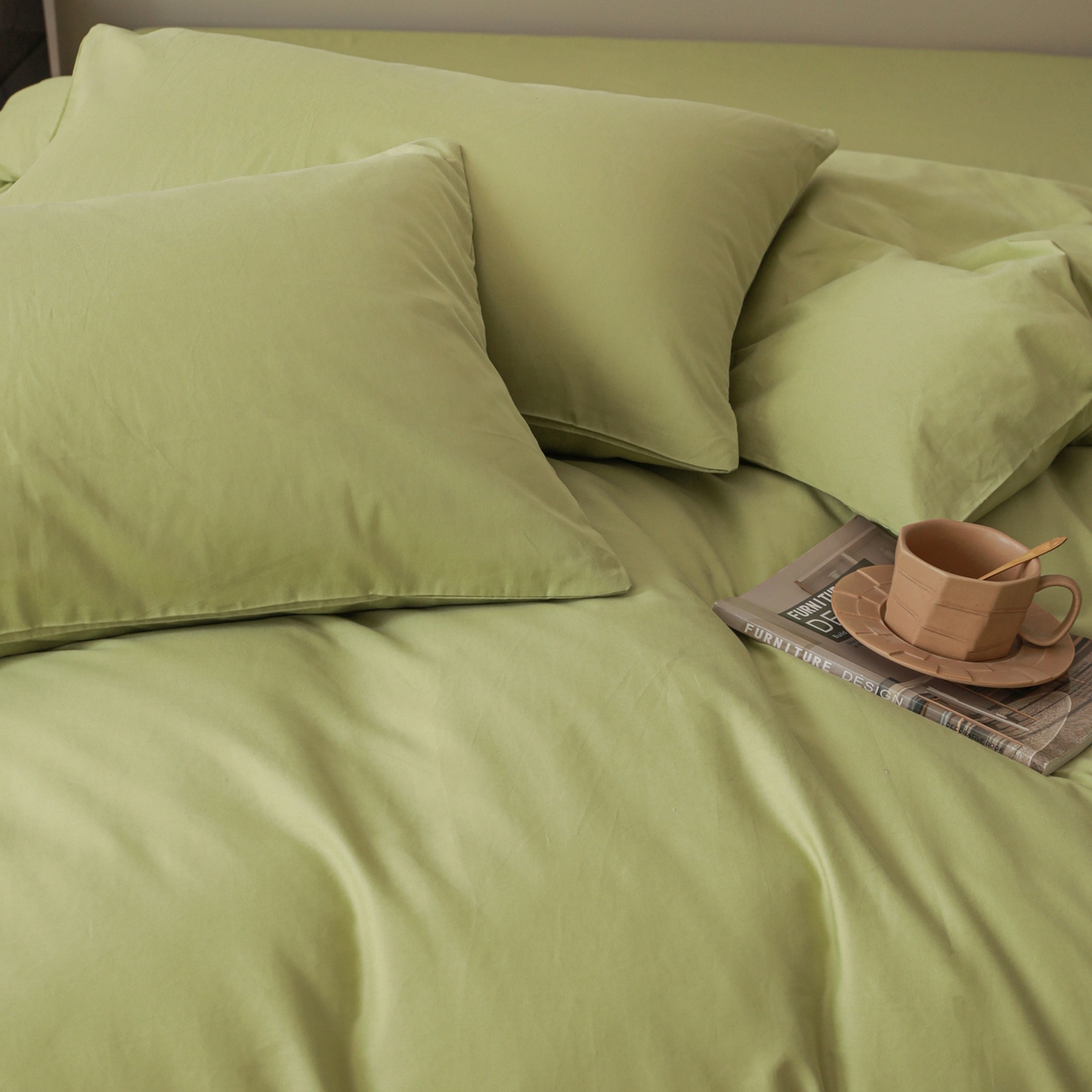 91家纺网 家纺一手货源 找家纺 盛馨家纺 2026新款40长绒棉ins美拉德色系纯色双拼全棉单品枕套 豆绿