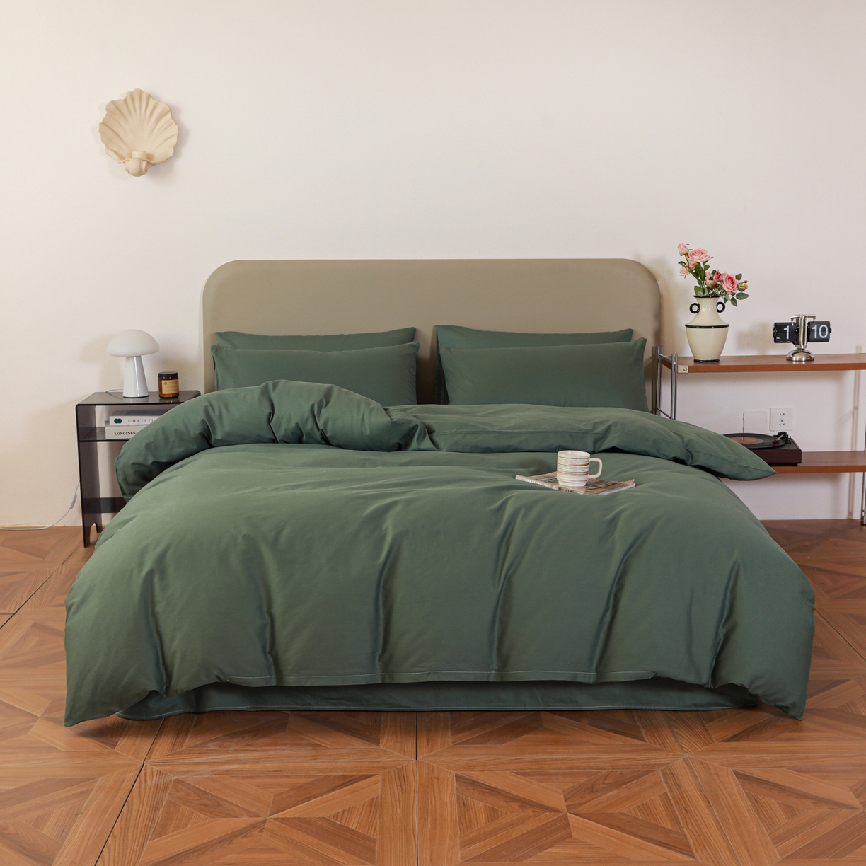 91家纺网 家纺一手货源 找家纺 盛馨家纺 2026新款40长绒棉ins美拉德色系纯色双拼全棉单品枕套 松绿