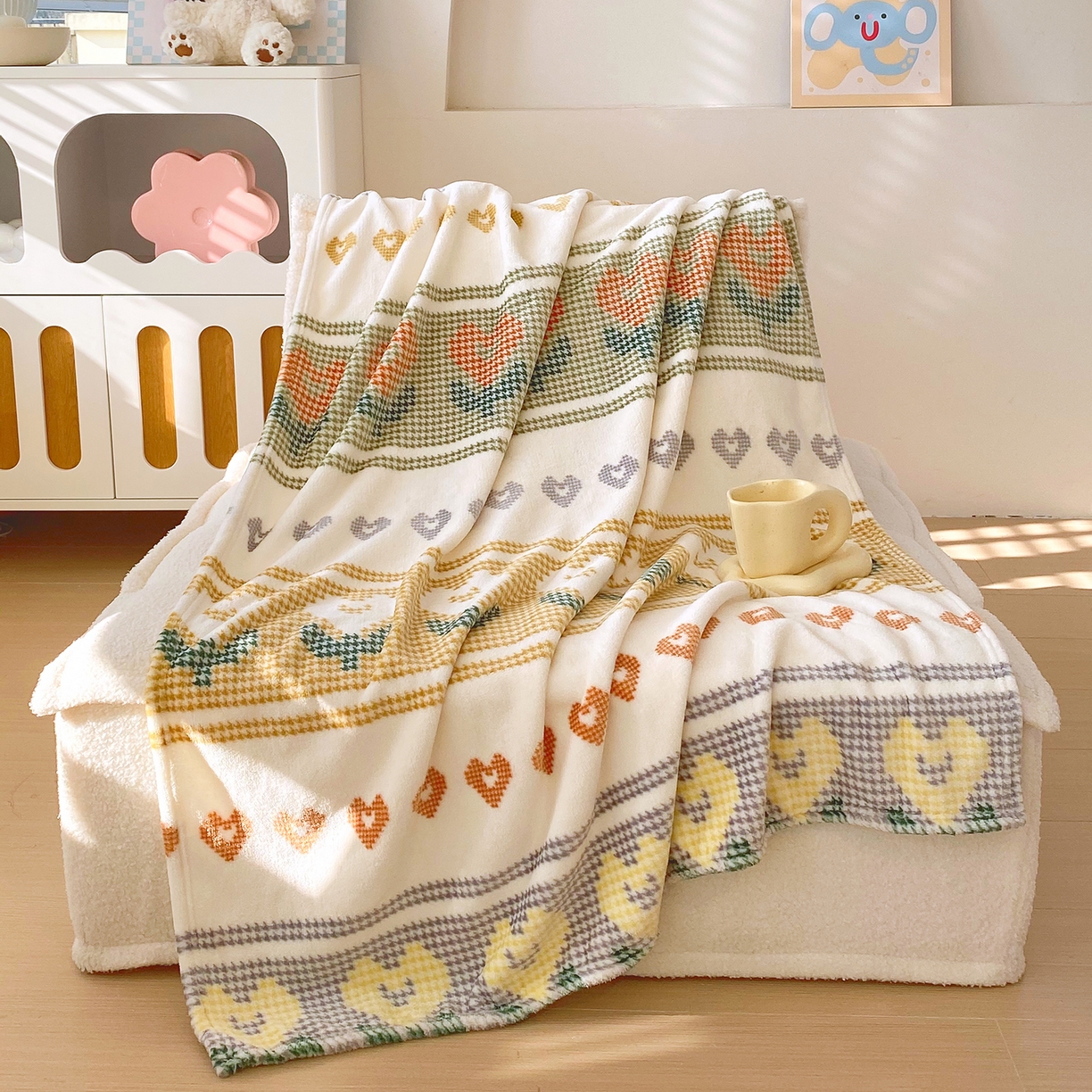 91家纺网 家纺一手货源 找家纺 金鑫汇家纺 2026新款双面绒多功能毛毯空调被旅行车用毯午睡毯披肩盖毯 同心千鸟格-双面绒毛毯