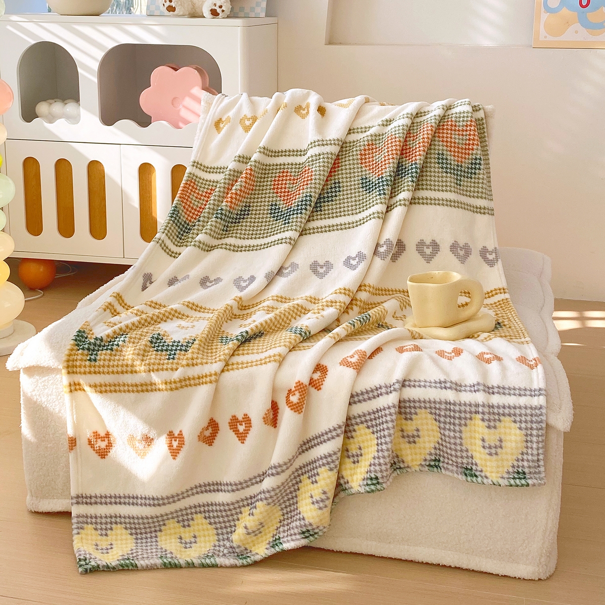 金鑫汇家纺 2026新款双面绒多功能毛毯空调被旅行车用毯午睡毯披肩盖毯 同心千鸟格-双面绒毛毯