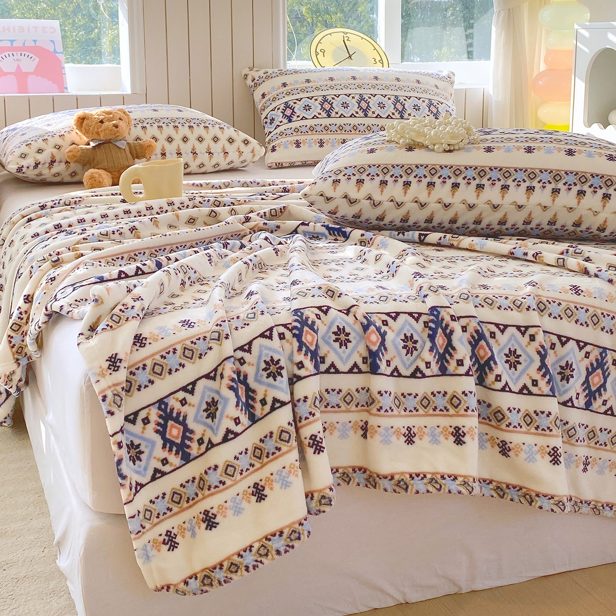 91家纺网 家纺一手货源 找家纺 金鑫汇家纺 2026新款双面绒多功能毛毯空调被旅行车用毯午睡毯披肩盖毯 波西米亚-双面绒毛毯