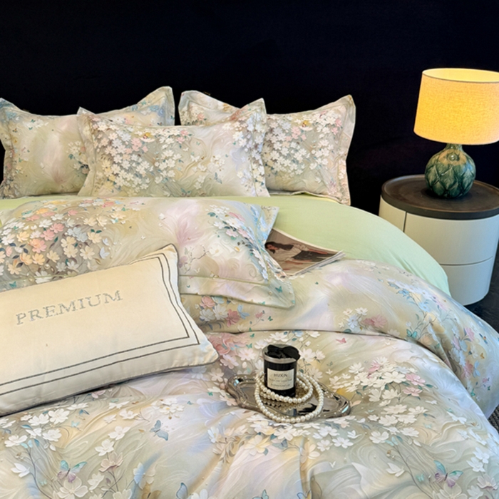 91家纺网 家纺一手货源 找家纺 棠颂家纺 2026新款全棉陶瓷磨毛数码印花四件套（控价不低于150元） 流萤-绿