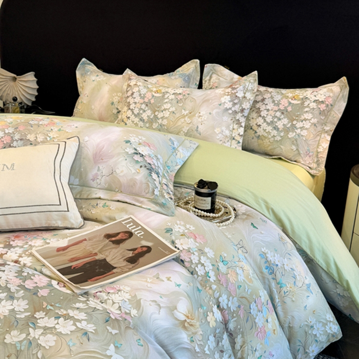 91家纺网 家纺一手货源 找家纺 棠颂家纺 2026新款全棉陶瓷磨毛数码印花四件套（控价不低于150元） 流萤-绿