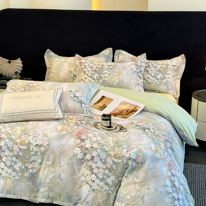 91家纺网 家纺一手货源 找家纺 棠颂家纺 2026新款全棉陶瓷磨毛数码印花四件套（控价不低于150元） 流萤-绿