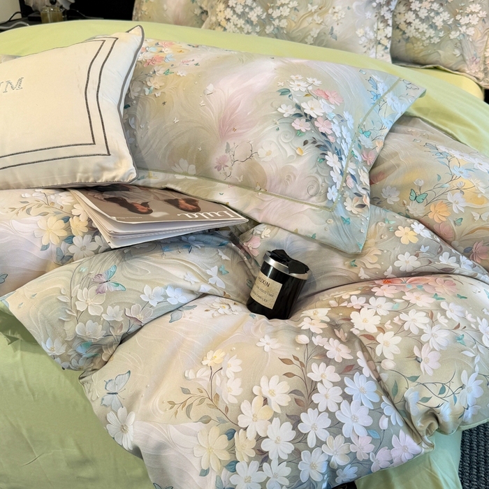 91家纺网 家纺一手货源 找家纺 棠颂家纺 2026新款全棉陶瓷磨毛数码印花四件套（控价不低于150元） 流萤-绿