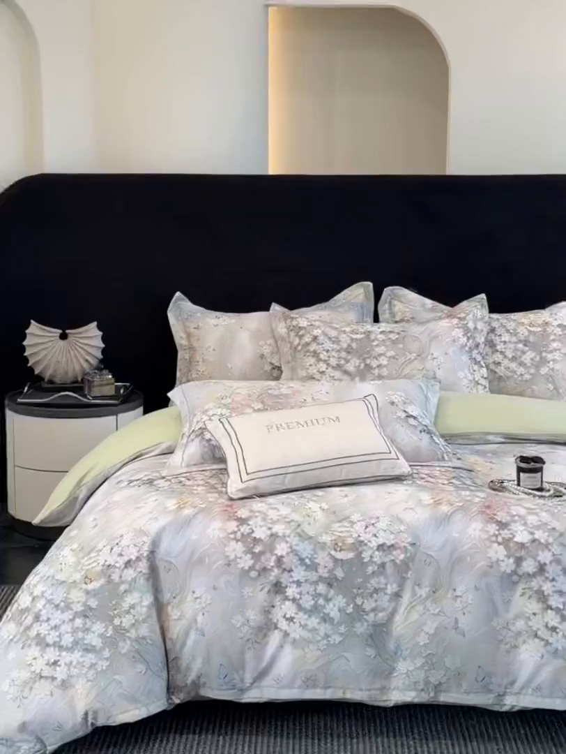 91家纺网 家纺一手货源 找家纺 棠颂家纺 2026新款全棉陶瓷磨毛数码印花四件套（控价不低于150元） 流萤-绿