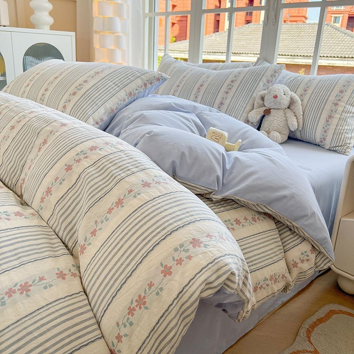 良品汇馆 2026【全棉色织提花四件套】全棉色织提花四件套良品A类双拼提花床品 山茶-蓝