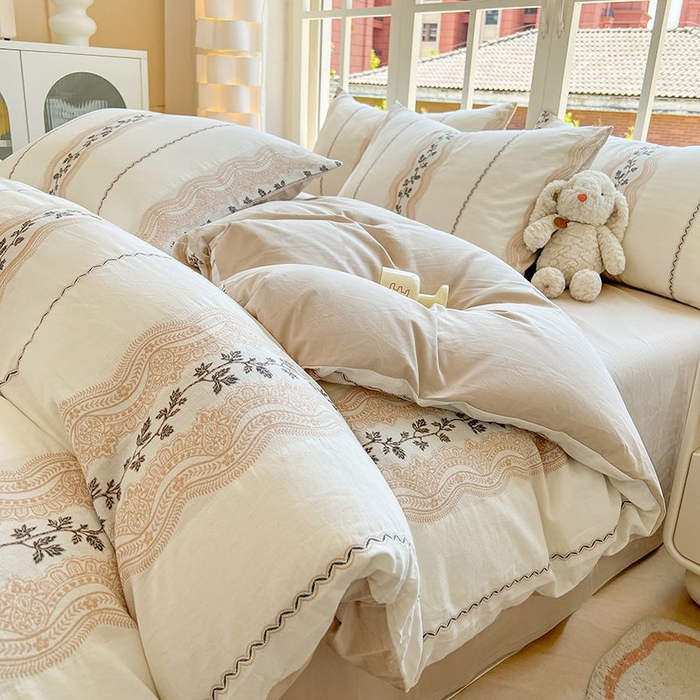 良品汇馆 2026【全棉色织提花四件套】全棉色织提花四件套良品A类双拼提花床品 云栖-奶咖