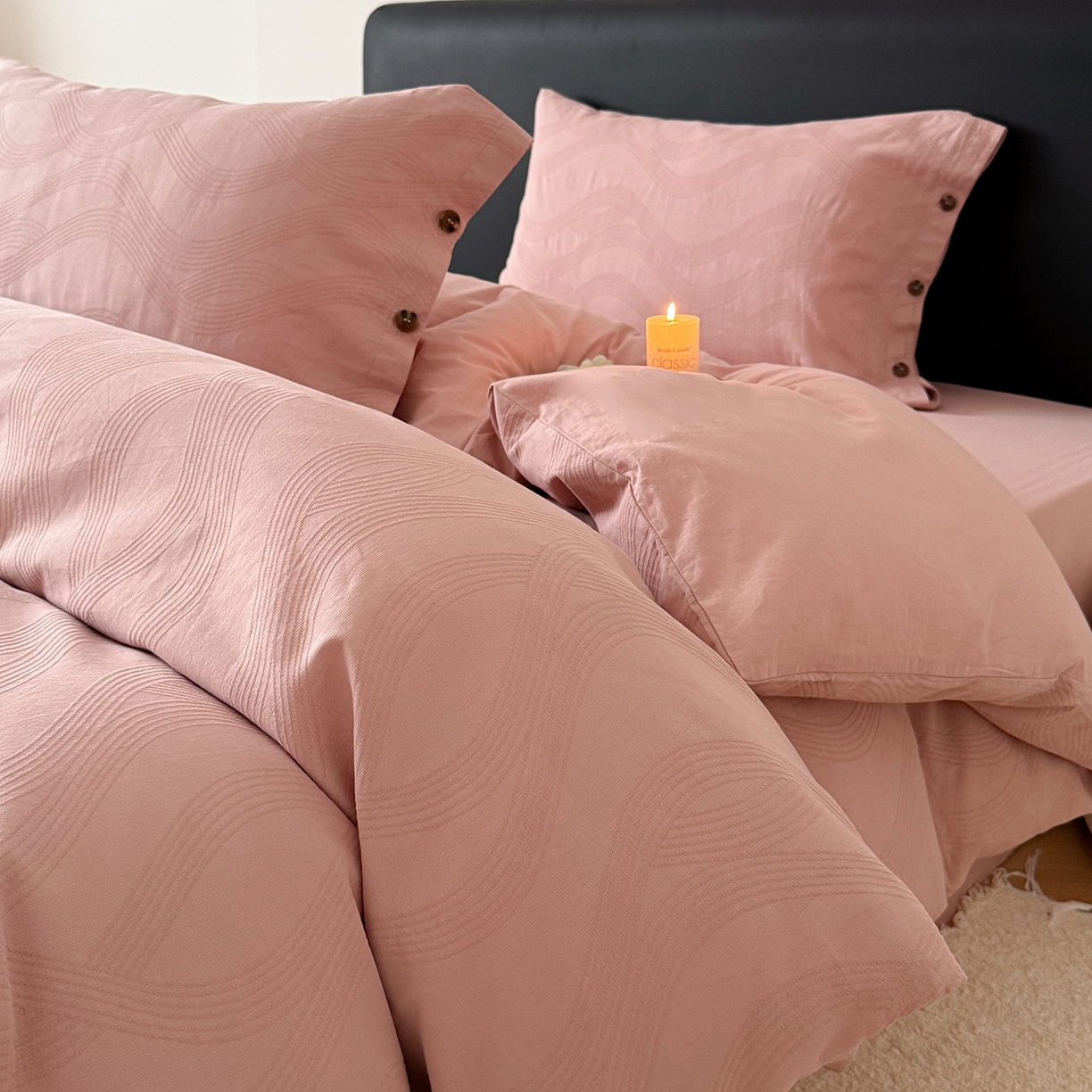 91家纺网 家纺一手货源 找家纺 曼布缇 2026新款全棉三层色织提花四件套-奥斯汀（严格控价券后278元起） 奥斯汀-豆沙粉