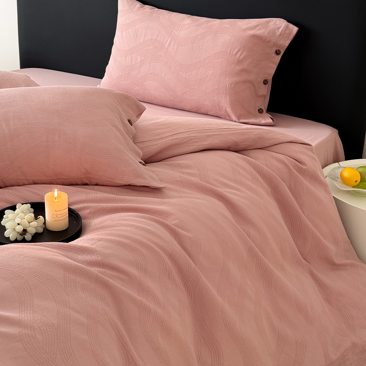 91家纺网 家纺一手货源 找家纺 曼布缇 2026新款全棉三层色织提花四件套-奥斯汀（严格控价券后278元起） 奥斯汀-豆沙粉