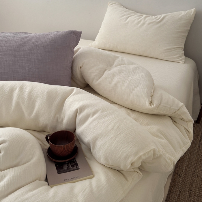 91家纺网 家纺一手货源 找家纺 （总）良品汇馆 2026【纯色皱皱纱四件套】四件套良品全棉柔软床品套件双层水洗做皱件套