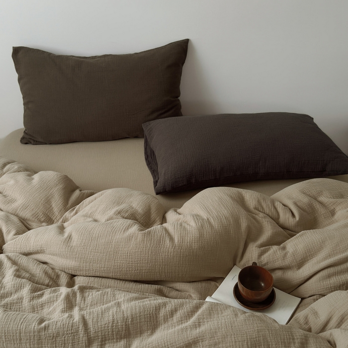 91家纺网 家纺一手货源 找家纺 （总）良品汇馆 2026【纯色皱皱纱四件套】四件套良品全棉柔软床品套件双层水洗做皱件套