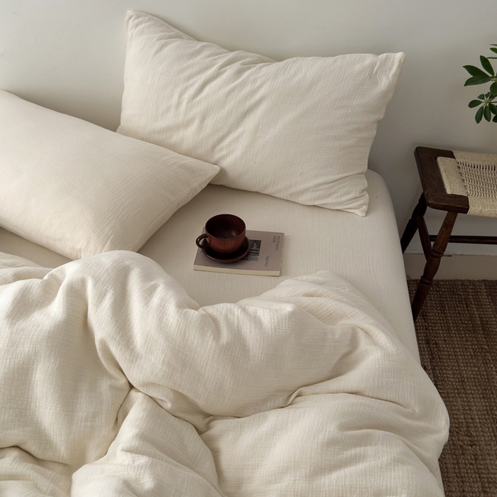 91家纺网 家纺一手货源 找家纺 （总）良品汇馆 2026【纯色皱皱纱四件套】四件套良品全棉柔软床品套件双层水洗做皱件套