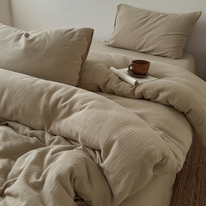 91家纺网 家纺一手货源 找家纺 （总）良品汇馆 2026【纯色皱皱纱四件套】四件套良品全棉柔软床品套件双层水洗做皱件套