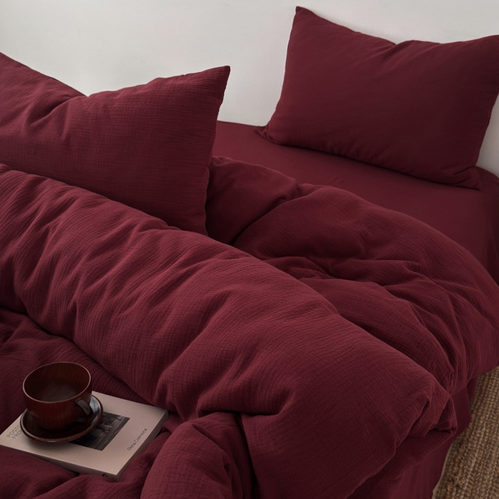 91家纺网 家纺一手货源 找家纺 （总）良品汇馆 2026【纯色皱皱纱四件套】四件套良品全棉柔软床品套件双层水洗做皱件套