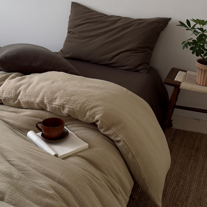 91家纺网 家纺一手货源 找家纺 （总）良品汇馆 2026【纯色皱皱纱四件套】四件套良品全棉柔软床品套件双层水洗做皱件套