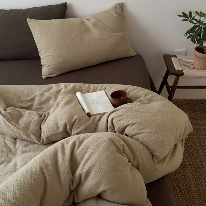 91家纺网 家纺一手货源 找家纺 （总）良品汇馆 2026【纯色皱皱纱四件套】四件套良品全棉柔软床品套件双层水洗做皱件套