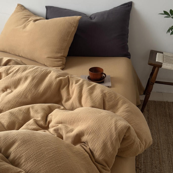 91家纺网 家纺一手货源 找家纺 （总）良品汇馆 2026【纯色皱皱纱四件套】四件套良品全棉柔软床品套件双层水洗做皱件套