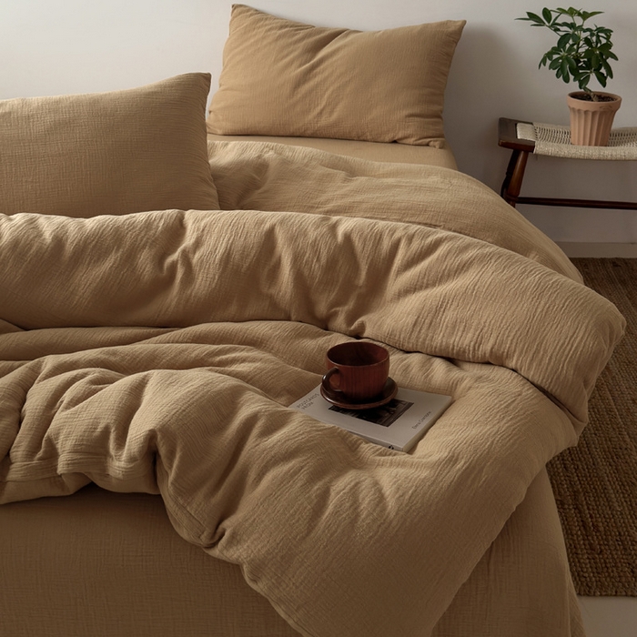 91家纺网 家纺一手货源 找家纺 （总）良品汇馆 2026【纯色皱皱纱四件套】四件套良品全棉柔软床品套件双层水洗做皱件套