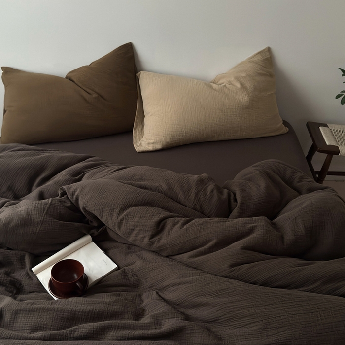 91家纺网 家纺一手货源 找家纺 （总）良品汇馆 2026【纯色皱皱纱四件套】四件套良品全棉柔软床品套件双层水洗做皱件套