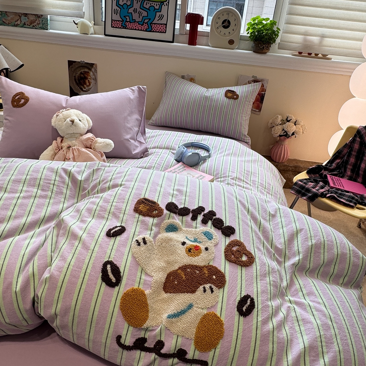 91家纺网 家纺一手货源 找家纺 珺柔家纺 2026新款水洗棉毛巾绣四件套 小熊下午茶