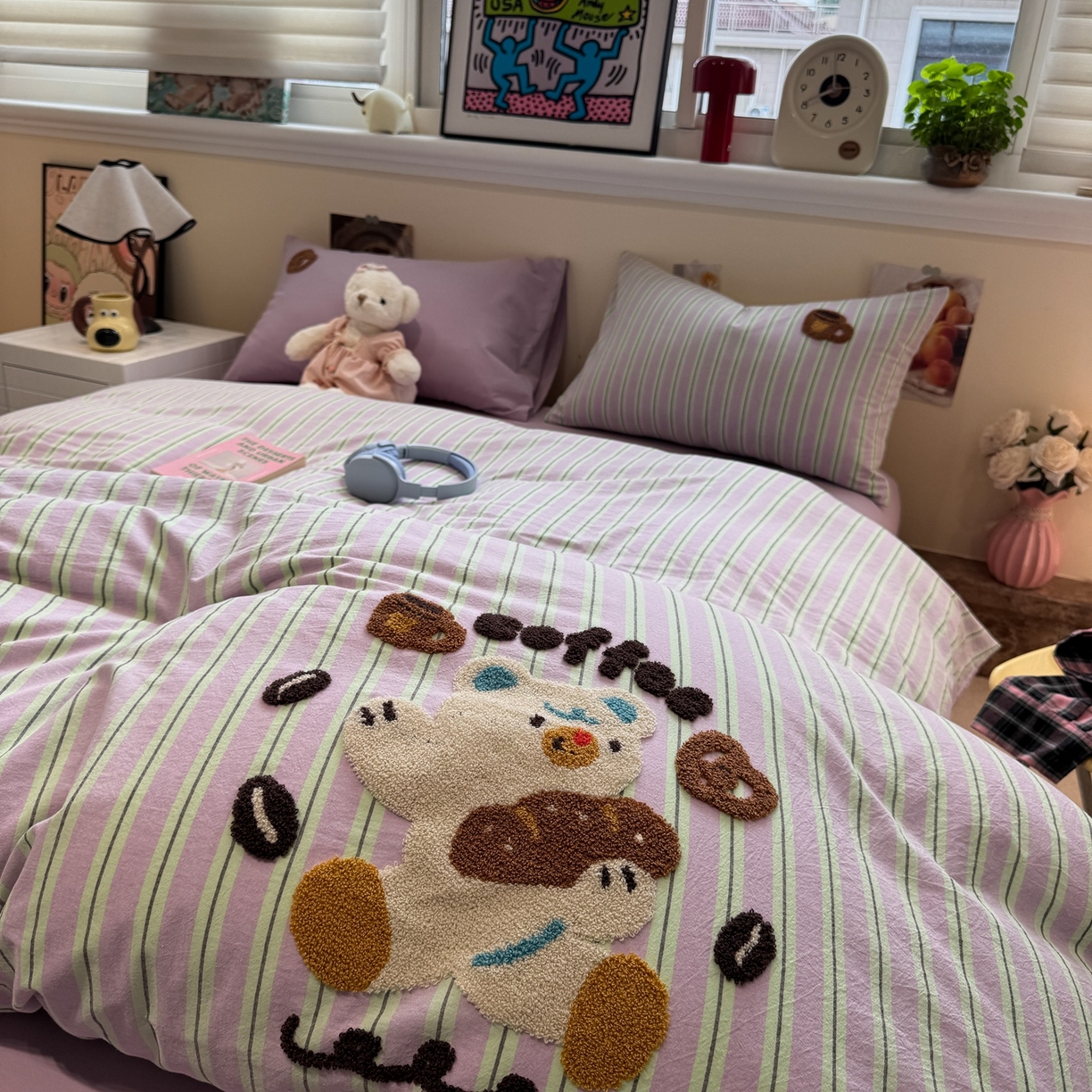 91家纺网 家纺一手货源 找家纺 珺柔家纺 2026新款水洗棉毛巾绣四件套 小熊下午茶