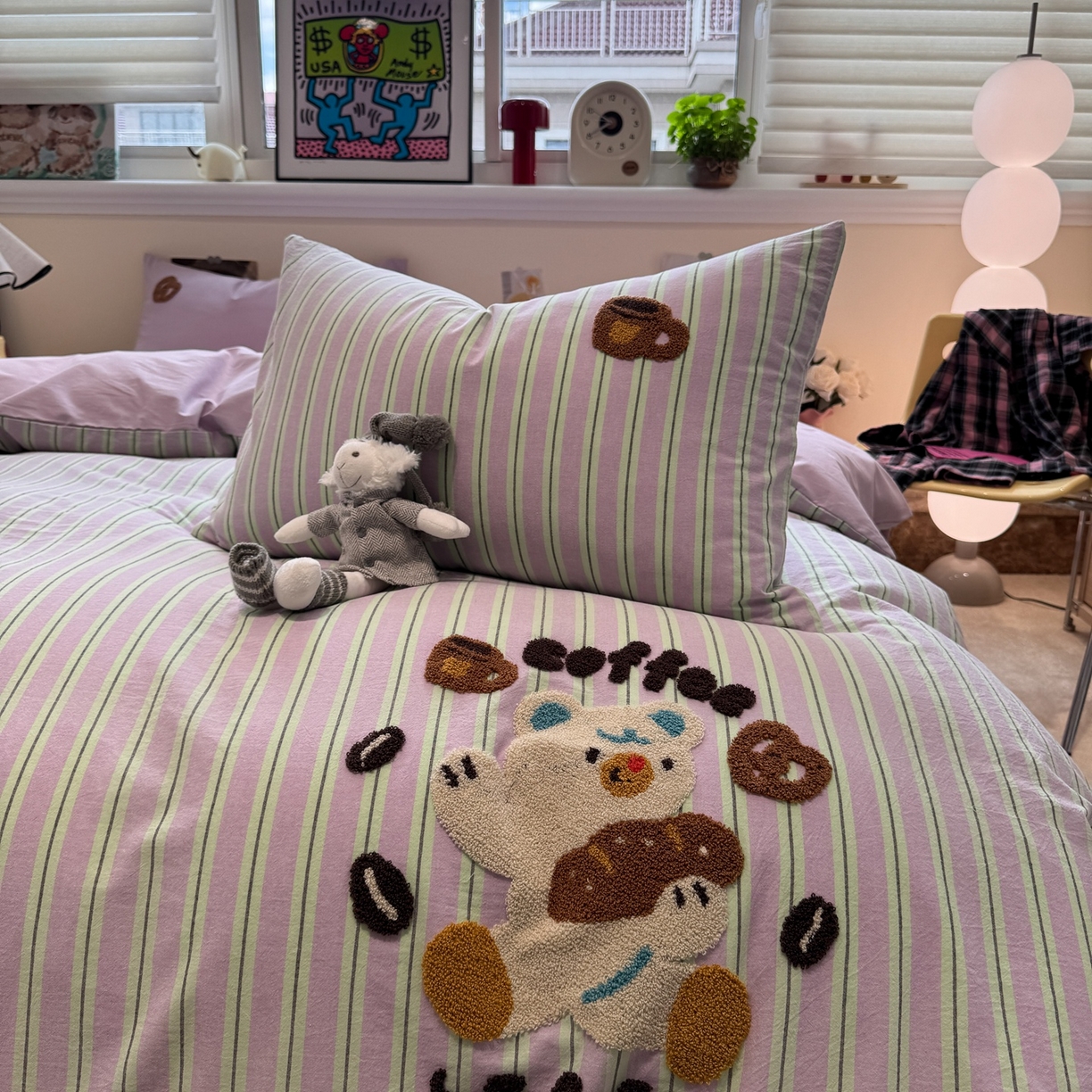 91家纺网 家纺一手货源 找家纺 珺柔家纺 2026新款水洗棉毛巾绣四件套 小熊下午茶