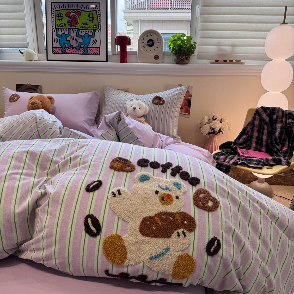 91家纺网 家纺一手货源 找家纺 珺柔家纺 2026新款水洗棉毛巾绣四件套 小熊下午茶