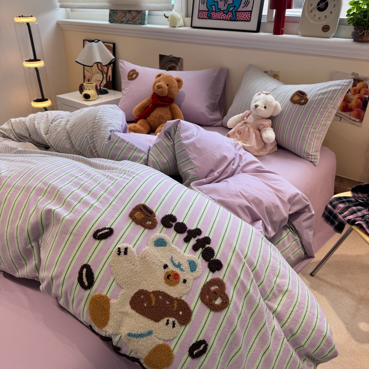 91家纺网 家纺一手货源 找家纺 珺柔家纺 2026新款水洗棉毛巾绣四件套 小熊下午茶