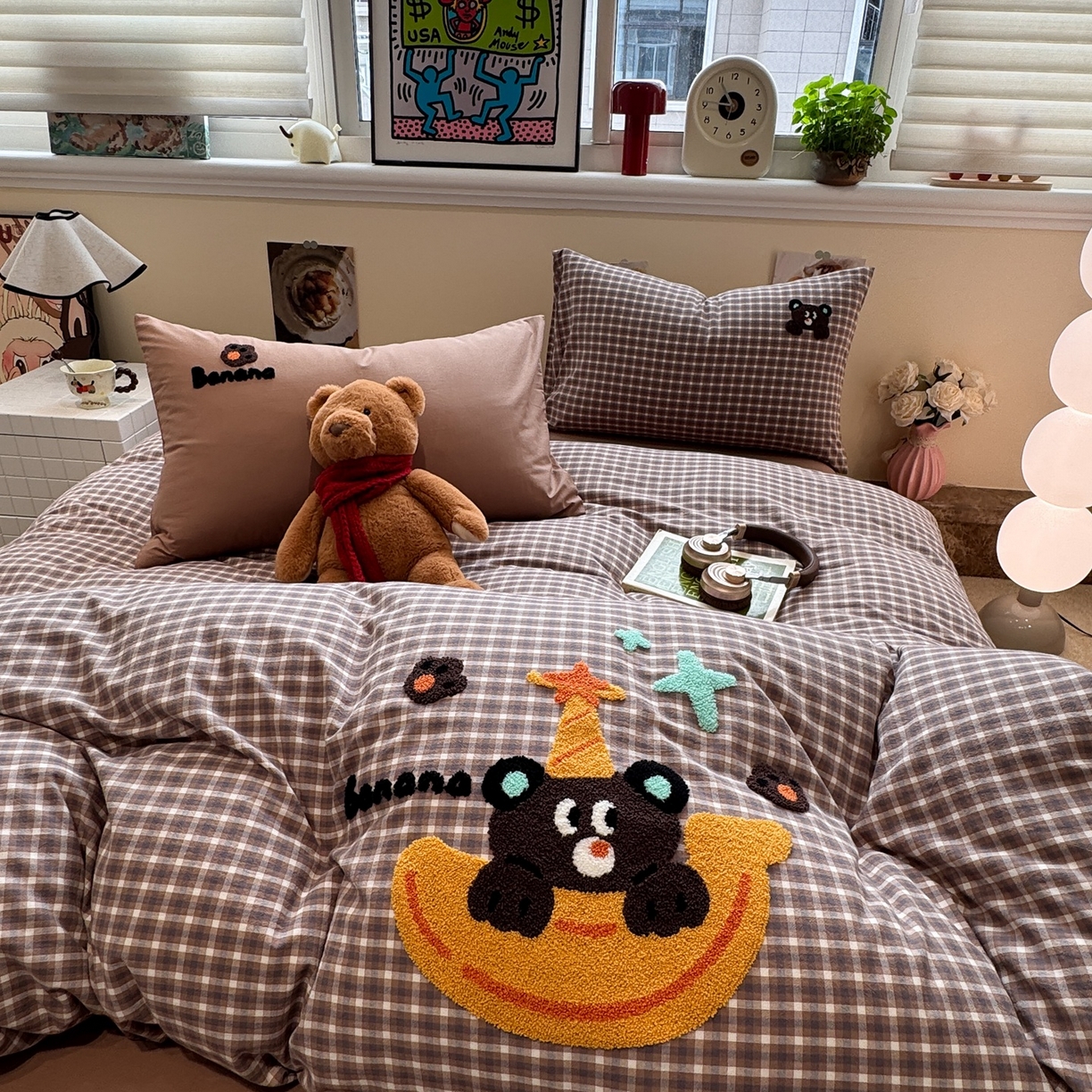 91家纺网 家纺一手货源 找家纺 珺柔家纺 2026新款水洗棉毛巾绣四件套 巧克力小熊