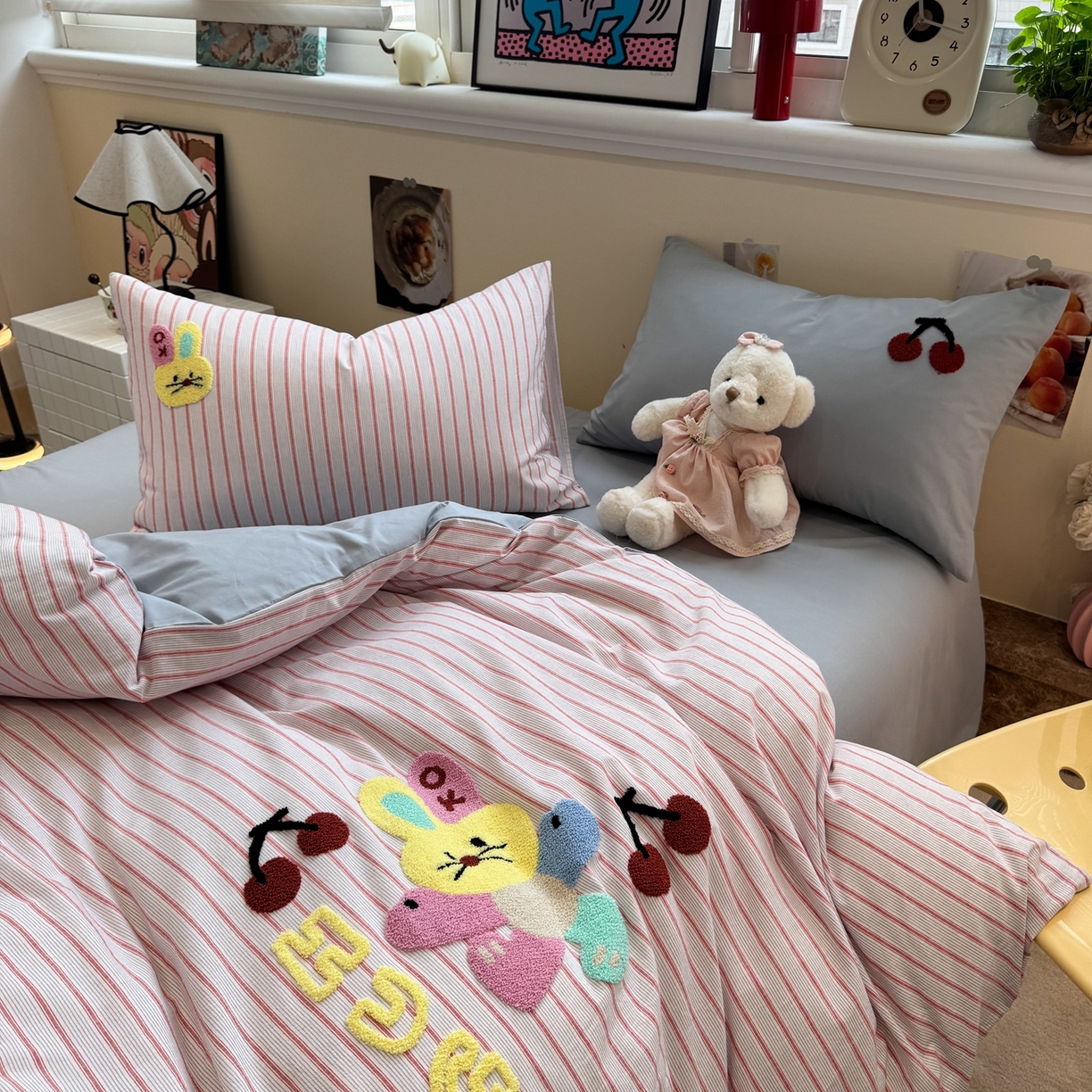 91家纺网 家纺一手货源 找家纺 珺柔家纺 2026新款水洗棉毛巾绣四件套 ok兔