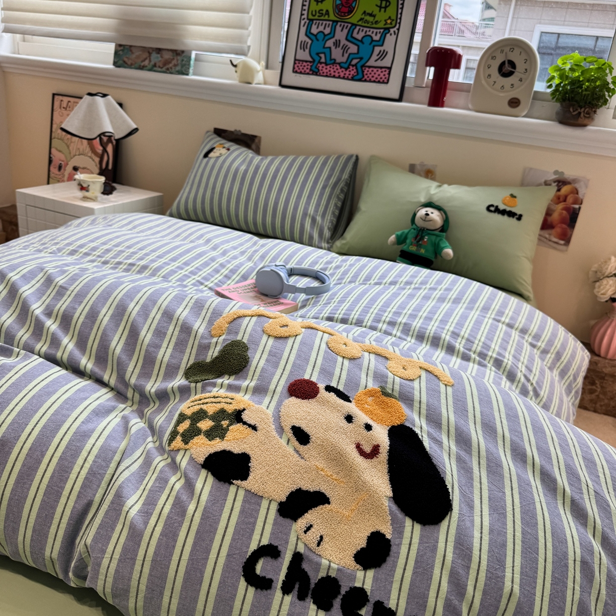 91家纺网 家纺一手货源 找家纺 珺柔家纺 2026新款水洗棉毛巾绣四件套 干杯小狗