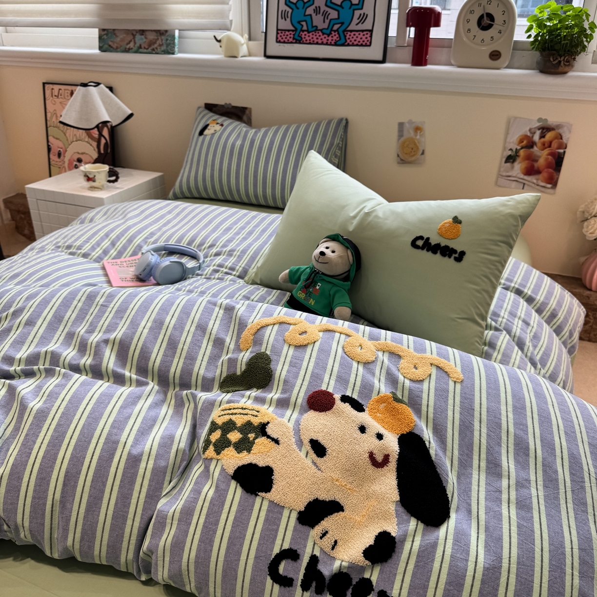 91家纺网 家纺一手货源 找家纺 珺柔家纺 2026新款水洗棉毛巾绣四件套 干杯小狗