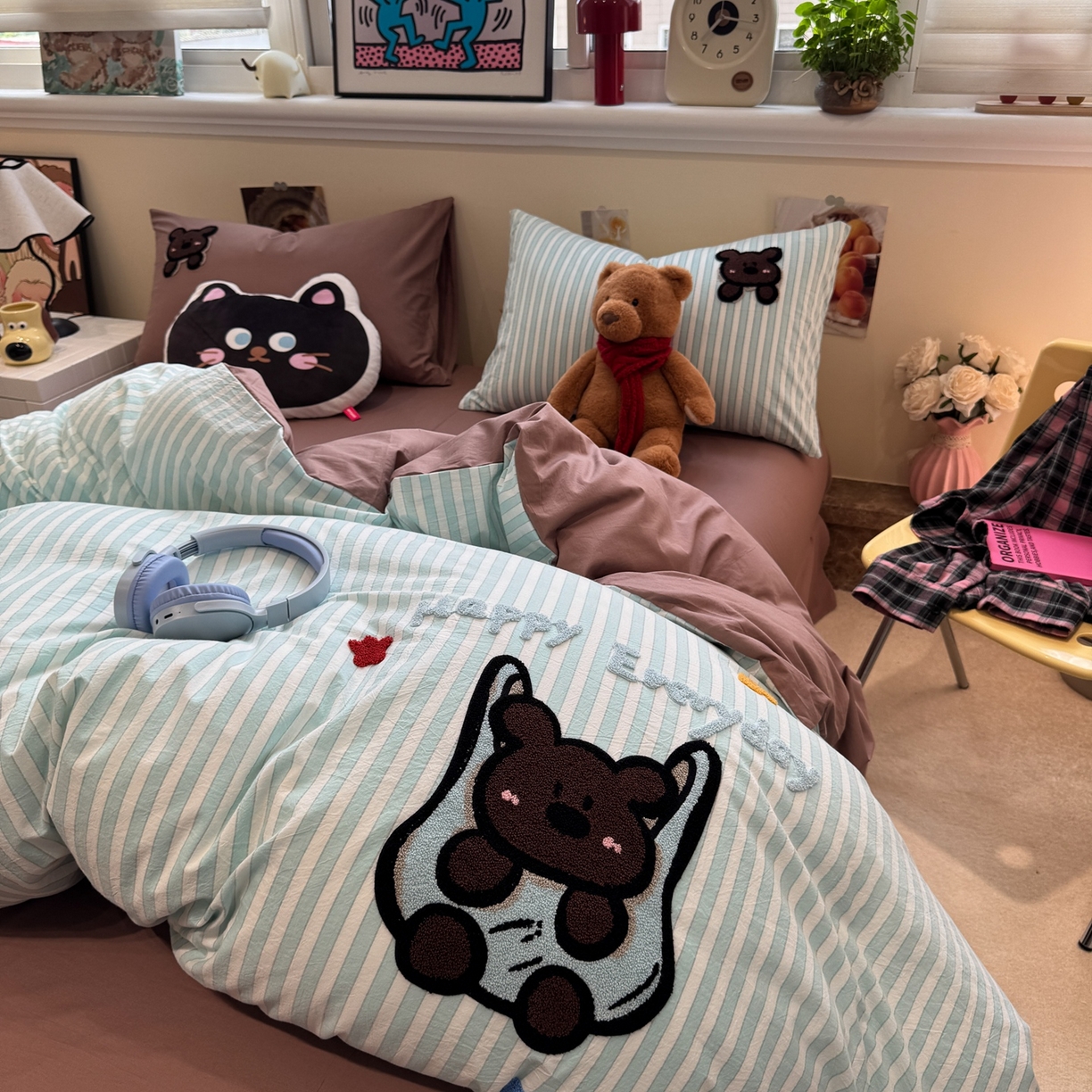 91家纺网 家纺一手货源 找家纺 珺柔家纺 2026新款水洗棉毛巾绣四件套 口袋熊