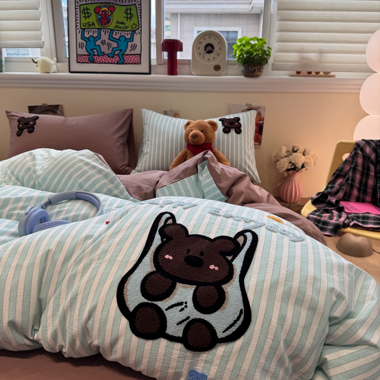 91家纺网 家纺一手货源 找家纺 珺柔家纺 2026新款水洗棉毛巾绣四件套 口袋熊