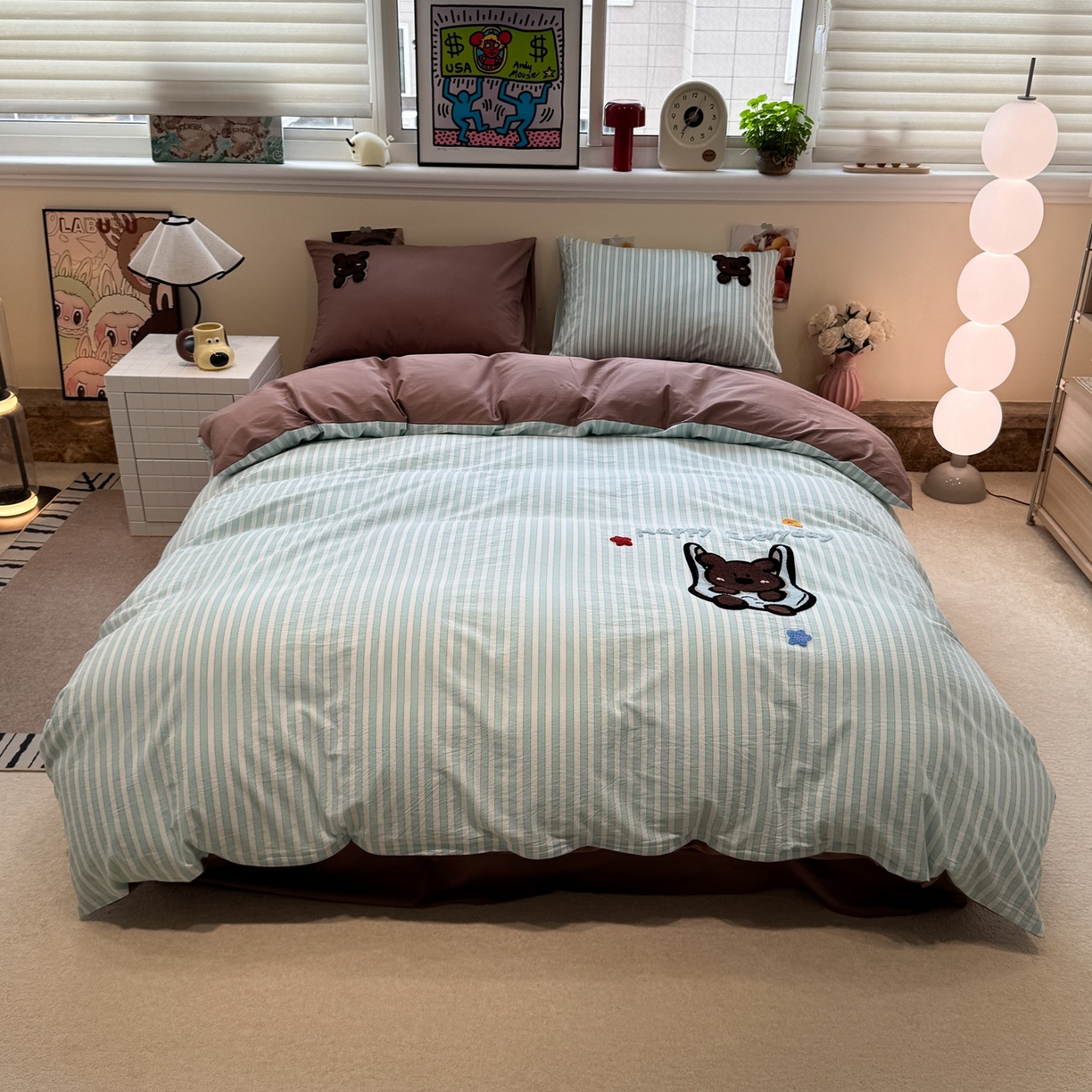 91家纺网 家纺一手货源 找家纺 珺柔家纺 2026新款水洗棉毛巾绣四件套 口袋熊