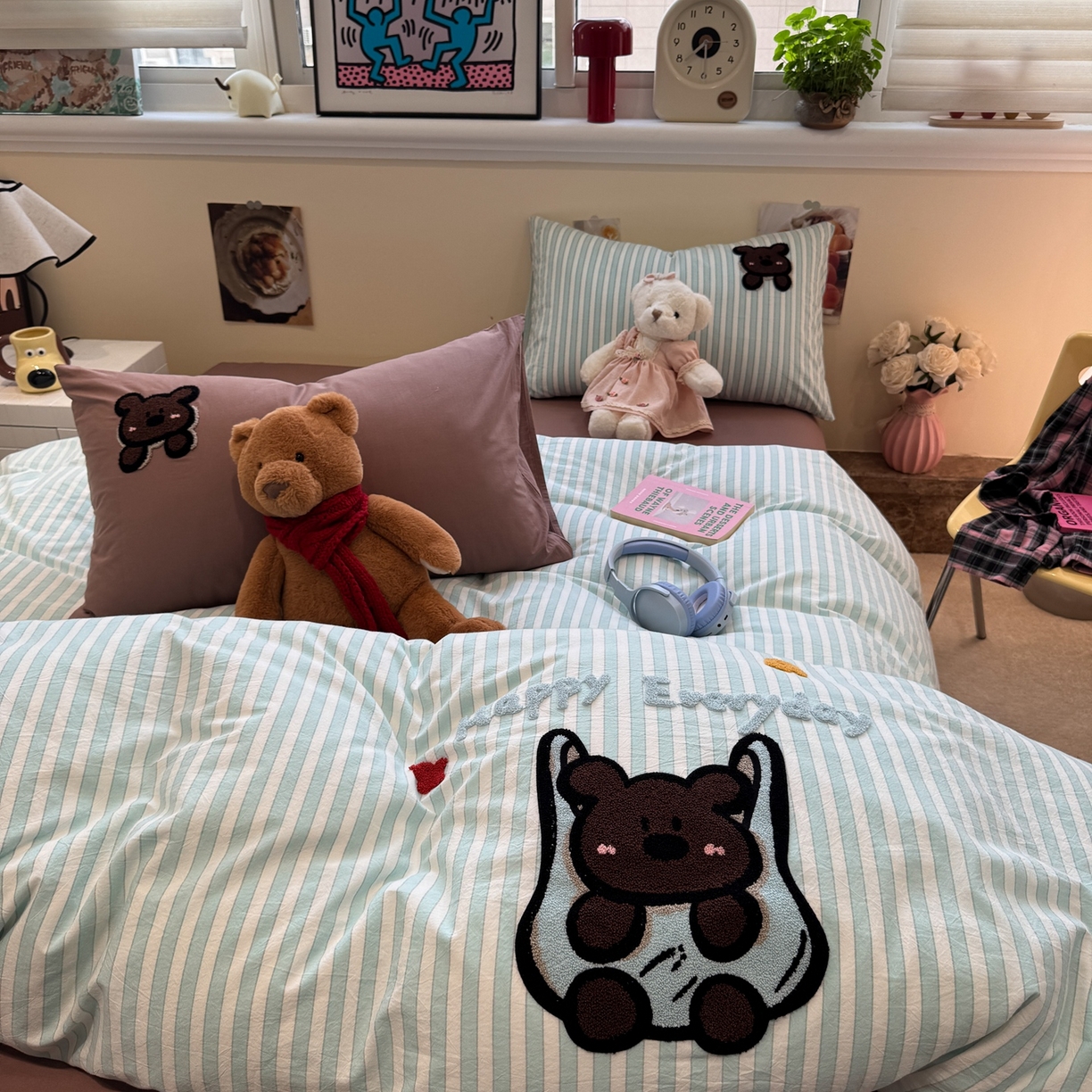 91家纺网 家纺一手货源 找家纺 珺柔家纺 2026新款水洗棉毛巾绣四件套 口袋熊