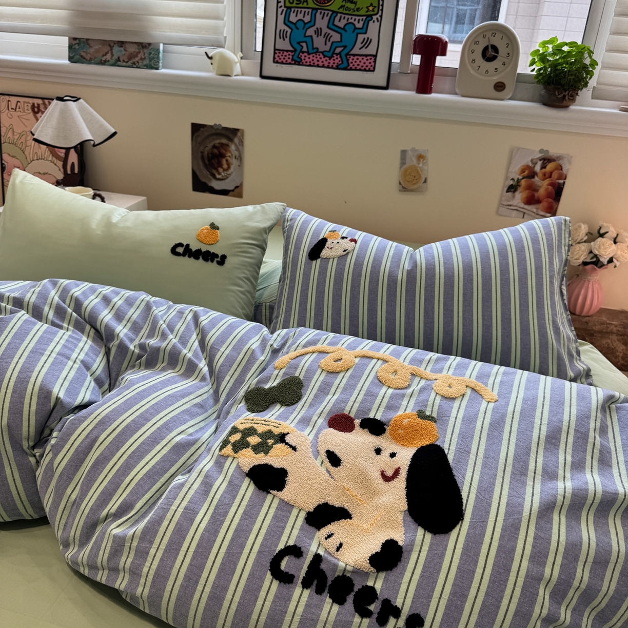 91家纺网 家纺一手货源 找家纺 珺柔家纺 2026新款水洗棉毛巾绣四件套 干杯小狗