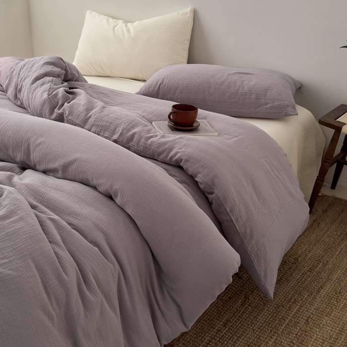 91家纺网 家纺一手货源 找家纺 （总）良品汇馆 2026【纯色皱皱纱四件套】四件套良品全棉柔软床品套件双层水洗做皱件套