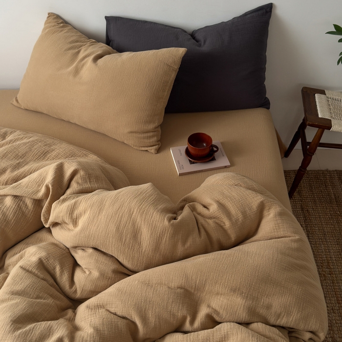 91家纺网 家纺一手货源 找家纺 （总）良品汇馆 2026【纯色皱皱纱四件套】四件套良品全棉柔软床品套件双层水洗做皱件套