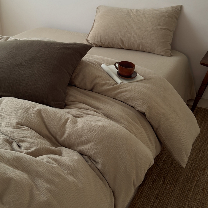 91家纺网 家纺一手货源 找家纺 （总）良品汇馆 2026【纯色皱皱纱四件套】四件套良品全棉柔软床品套件双层水洗做皱件套