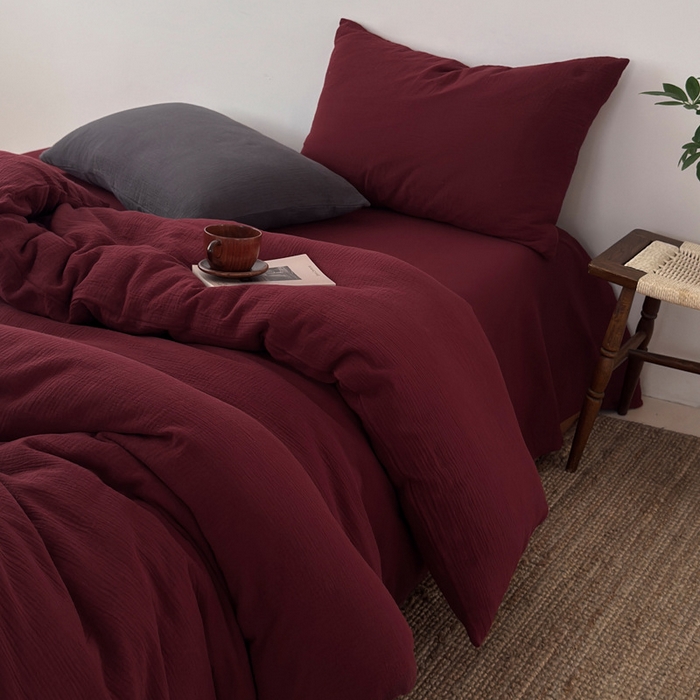 91家纺网 家纺一手货源 找家纺 （总）良品汇馆 2026【纯色皱皱纱四件套】四件套良品全棉柔软床品套件双层水洗做皱件套