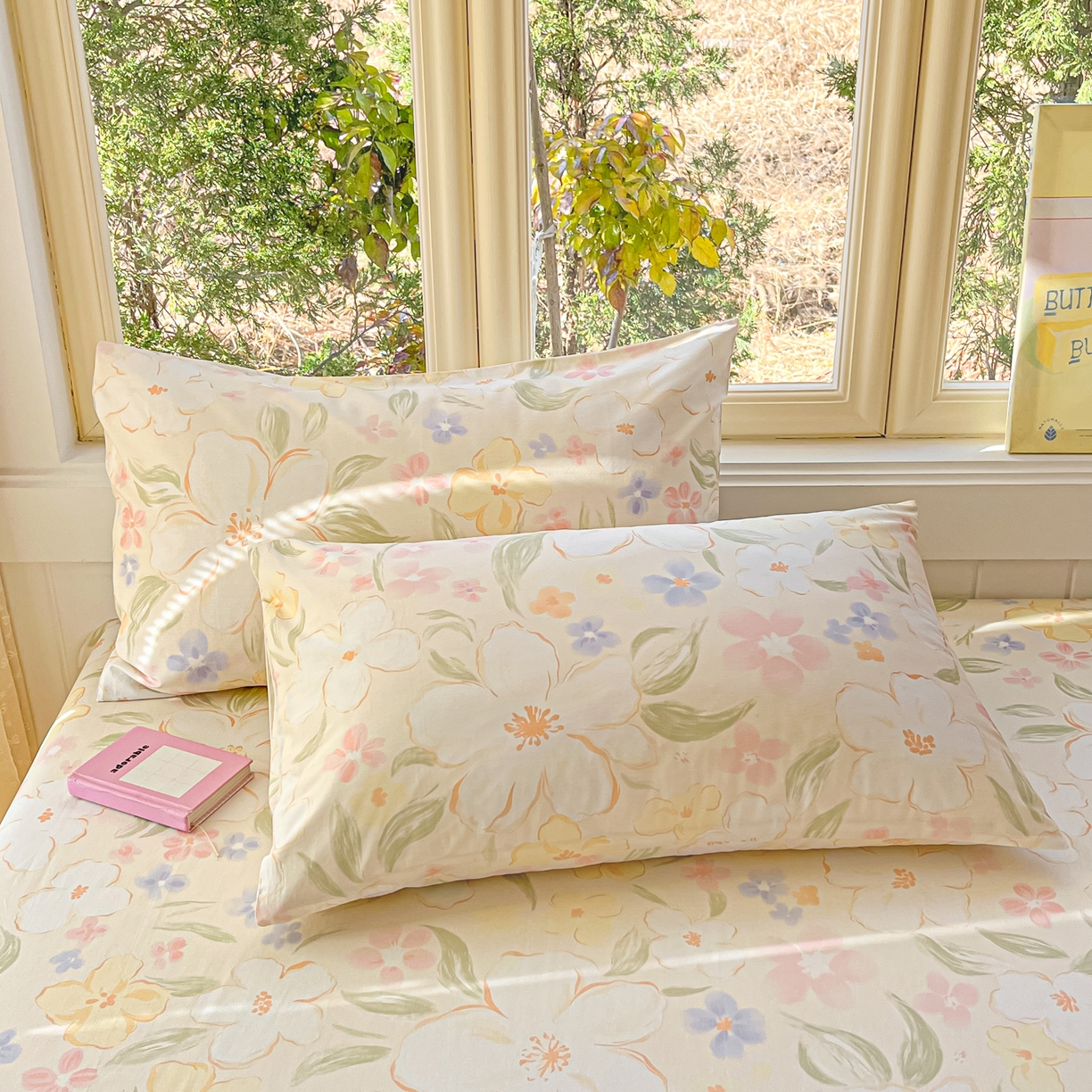 寻米 2026新款13070全棉纯棉印花单枕套枕套单件-风格二 春风里-杏色