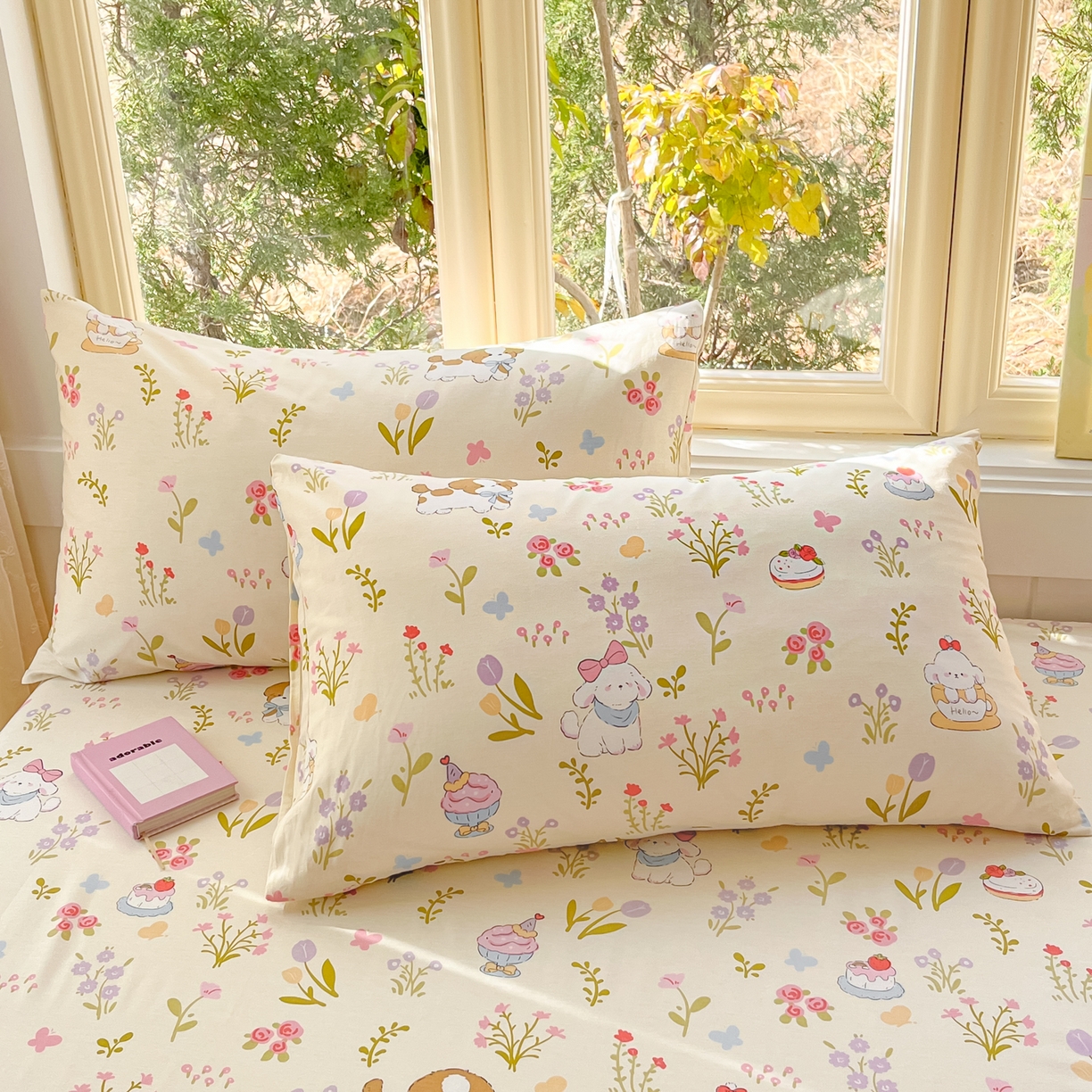 寻米 2026新款13070全棉纯棉印花单枕套枕套单件-风格二 花园小狗