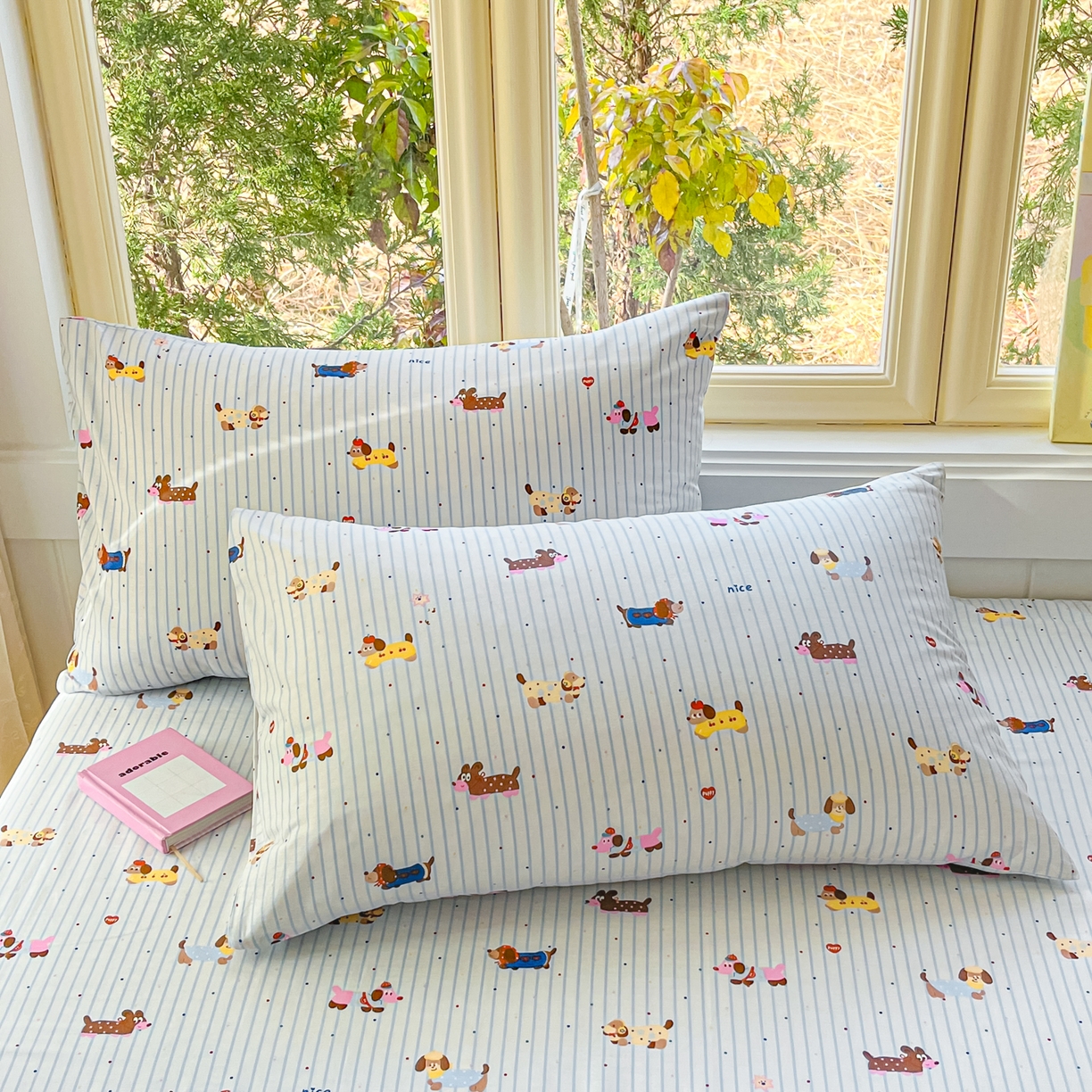 寻米 2026新款13070全棉纯棉印花单枕套枕套单件-风格二 小狗没烦恼-兰