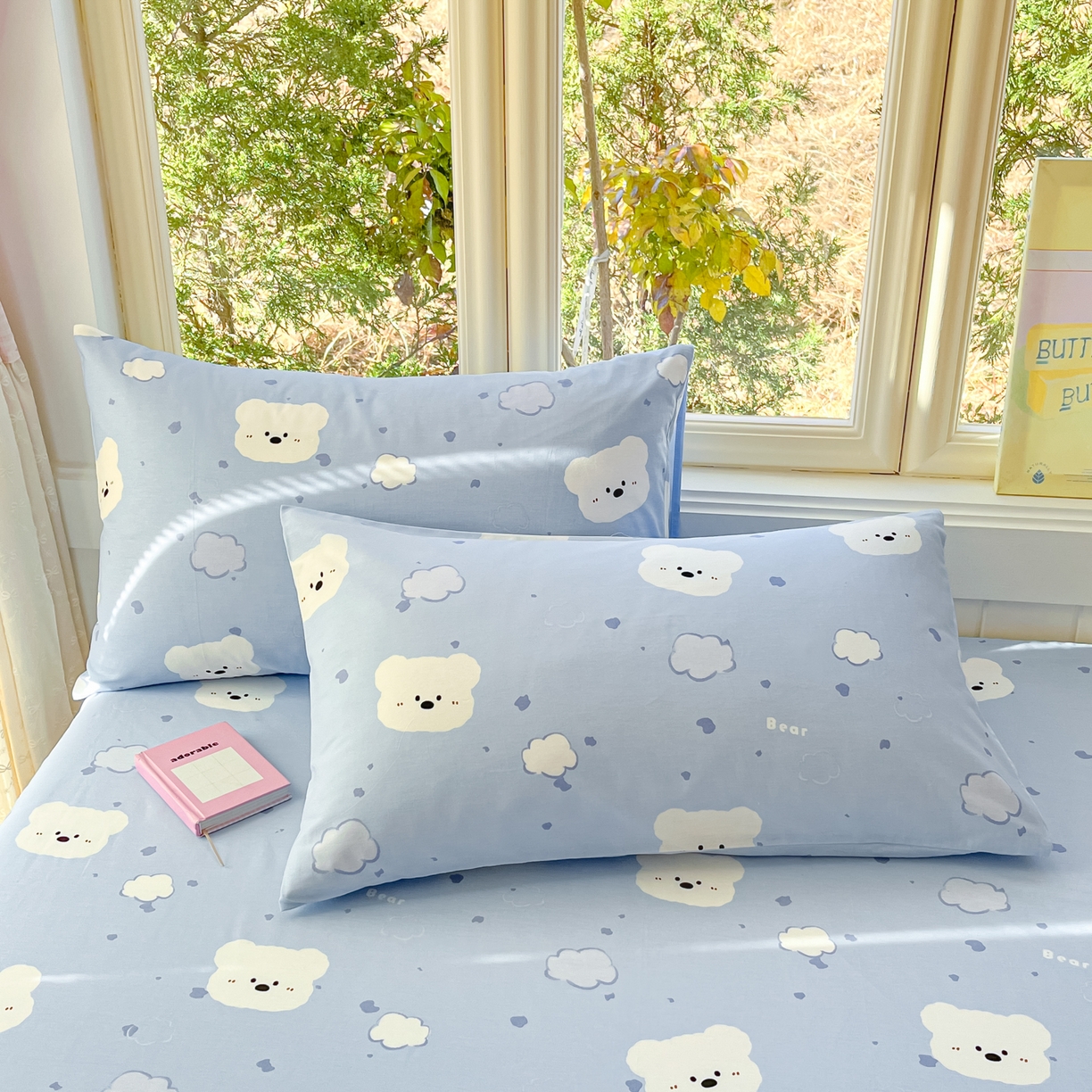 寻米 2026新款13070全棉纯棉印花单枕套枕套单件-风格二 云朵小熊