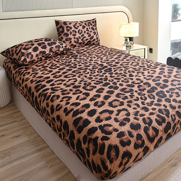 91家纺网 家纺一手货源 找家纺 柏钧家纺 2026新款85g芦荟棉外贸尺寸可定制单品床笠跨境直播床笠三件套 豹纹