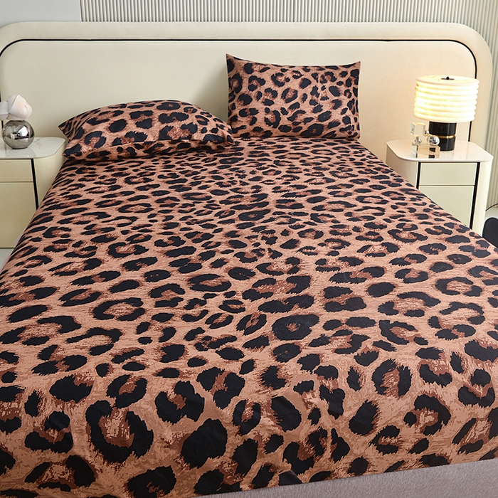 91家纺网 家纺一手货源 找家纺 柏钧家纺 2026新款85g芦荟棉外贸尺寸可定制单品床笠跨境直播床笠三件套 豹纹