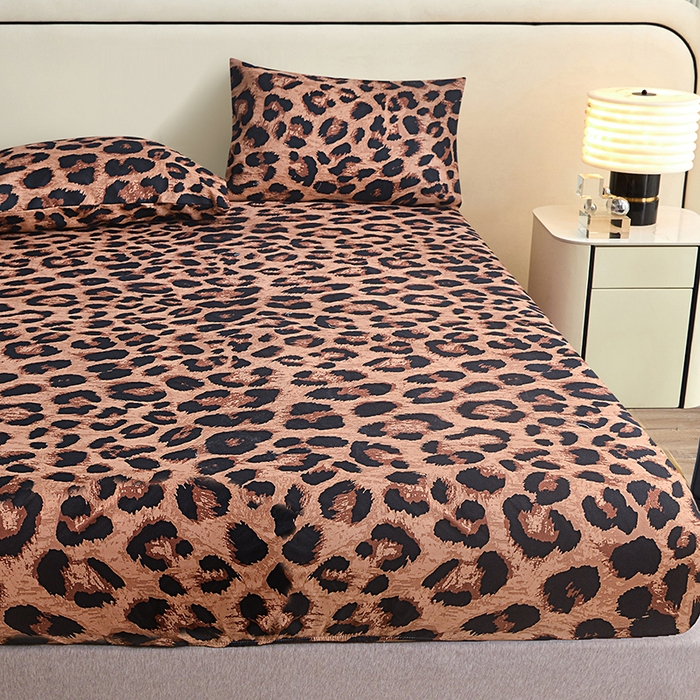 91家纺网 家纺一手货源 找家纺 柏钧家纺 2026新款85g芦荟棉外贸尺寸可定制单品床笠跨境直播床笠三件套 豹纹